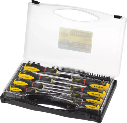 Набор STAYER &quot;PROFESSIONAL&quot; &quot;PROTech&quot;: Отвертки, Cr-Mo, двухком рукоят, отвертки 7шт, отвертка-битодержатель, биты 10шт 25133-H8_z02 купить в Тюмени