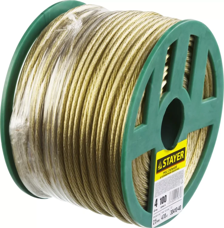 Трос стальной в полимерной оболочке, d=4,0 мм, L=100 м, STAYER Master 30410-40 30410-40 купить в Тюмени