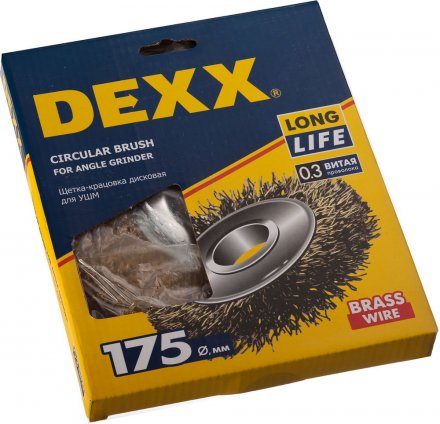 DEXX. Щетка дисковая для УШМ, витая стальная латунированная проволока 0,3мм, 175ммх22мм 35101-175 купить в Тюмени
