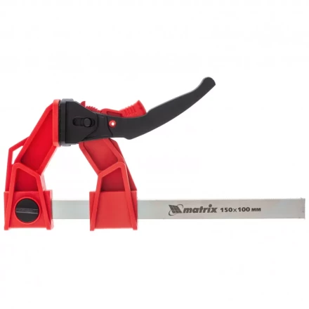 Струбцина реечная быстрозажимная усиленная пластиковый корпус рычажно-храповой механизм 150 х 100 х 306 мм штанга 5 х 22 мм Matrix 20725 купить в Тюмени