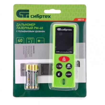 Лазерный дальномер Сибртех PM-40 с пузырьковым уровнем 38010 купить в Тюмени