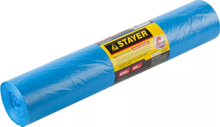 Мешки особопрочные STAYER "Comfort" для сбора мусора, голубые, 120л, 50шт 39156-120 купить в Тюмени