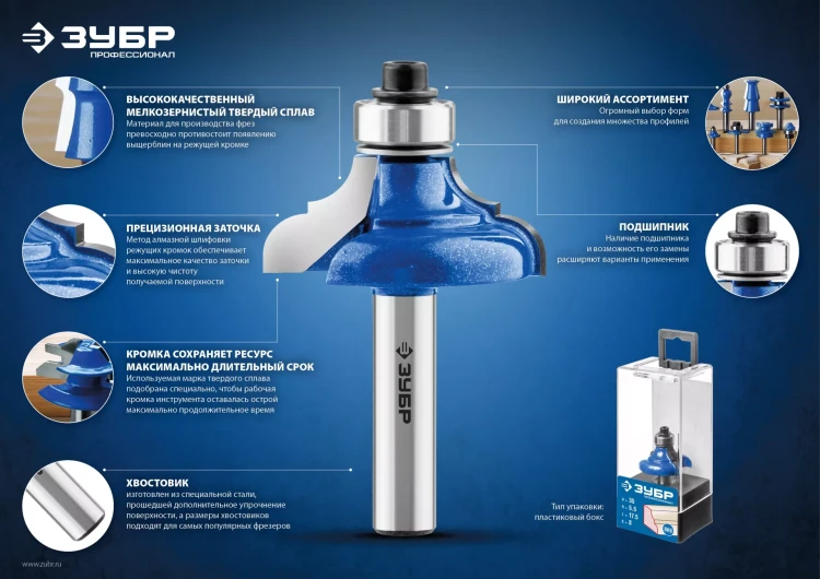 ЗУБР 31.8 x 16 мм, радиус 9.5 мм, фреза пазовая фасонная №1, Профессионал (28740-31.8) купить в Тюмени