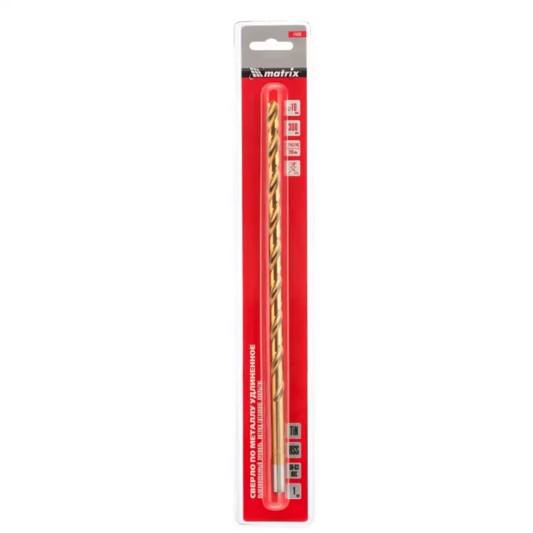 Сверло спиральное по металлу Matrix, 10 x 300 мм, HSS, нитридтитановое покрытие, 714310 купить в Тюмени