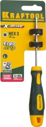 Отвертка KRAFTOOL, Cr-Mo-V сталь, двухкомпонентная противоскользящая рукоятка, HEX, №3x75мм 250075-3-075 купить в Тюмени