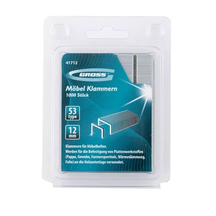 Скобы 12 мм для мебельного степлера усиленные тип 53 1000 шт GROSS 41712 купить в Тюмени