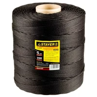 Шнур STAYER "MASTER" хозяйственно-бытовой, полипропиленовый, вязанный, с сердечником, черный, d 5, катушка 700м 50411-05-700