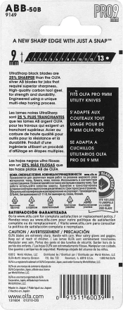 Лезвия OLFA сегментированные BLACK MAX, 9х80х0,38мм, 13 сегментов, 50шт OL-ABB-50B купить в Тюмени