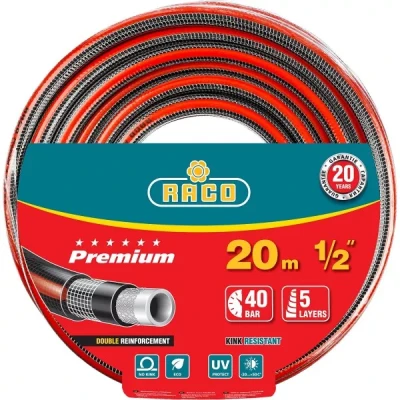 Шланг RACO "PREMIUM" поливочный, 40атм., армированный, 3-х слойный, 1/2"х20м 40300-1/2-20