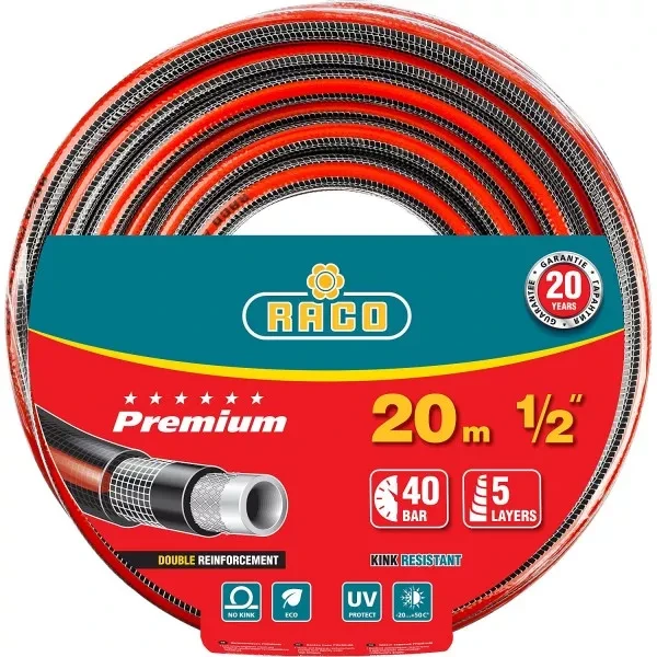 Шланг RACO "PREMIUM" поливочный, 40атм., армированный, 3-х слойный, 1/2"х20м 40300-1/2-20 купить в Тюмени