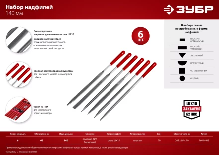 ЗУБР 6 шт, 140 мм, в чехле, с ручками, набор надфилей (16014-H6) купить в Тюмени