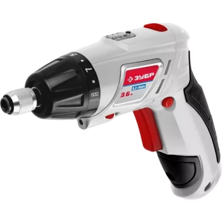 Отвертка аккум ЗУБР реверс,2 полож.корпуса,подсветка,регул. момента,набор из бит и сверл,Литий-ион 1,5 Ач, 3Нм, 3,6В ЗО-3.6-ЛИ купить в Тюмени