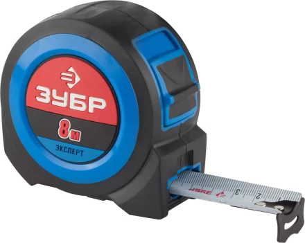 Рулетка ЗУБР, сверхширок полотно, особо длинный вылет, нейлон покрытие, упрочненный двухкомп корпус, 8м/27мм 34059-08-27 купить в Тюмени