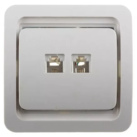 Розетка СВЕТОЗАР &quot;ГАММА&quot; телефонная двойная, цвет белый SV-54118-W купить в Тюмени