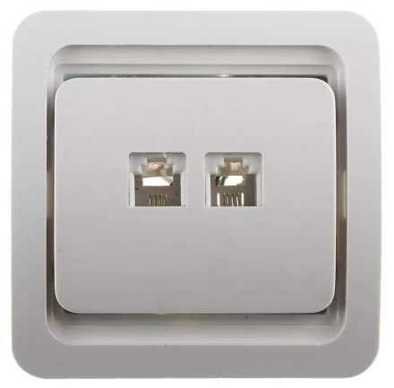Розетка СВЕТОЗАР &quot;ГАММА&quot; телефонная двойная, цвет белый SV-54118-W купить в Тюмени