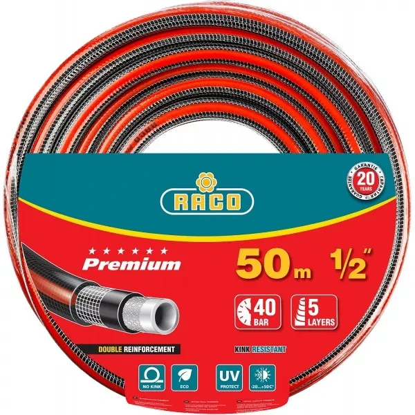 Шланг RACO "PREMIUM" поливочный, 40атм., армированный, 3-х слойный, 1/2"х50м 40300-1/2-50 купить в Тюмени