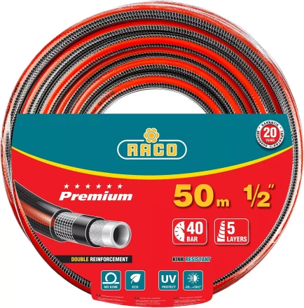 Шланг RACO &quot;PREMIUM&quot; поливочный, 40атм., армированный, 3-х слойный, 1/2&quot;х50м 40300-1/2-50 купить в Тюмени