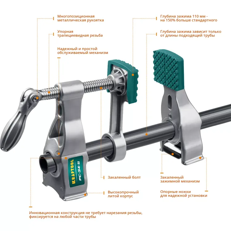 Струбцина KRAFTOOL PC-34-xx трубная 32301-2 купить в Тюмени