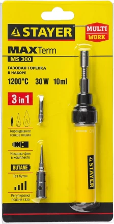 Газовая горелка STAYER &quot;MASTER&quot;, 3в1, регулировка пламени, 2 насадки, 1200С 55506-H4 купить в Тюмени