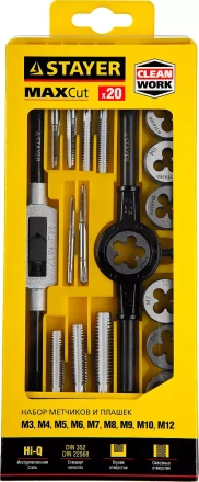 Набор метчиков и плашек STAYER &quot;MASTER&quot;, метчикодержатель 1шт, плашкодержатель 1шт, метчики 9шт, плашки 9шт, 20 предметов 28012-H20 купить в Тюмени