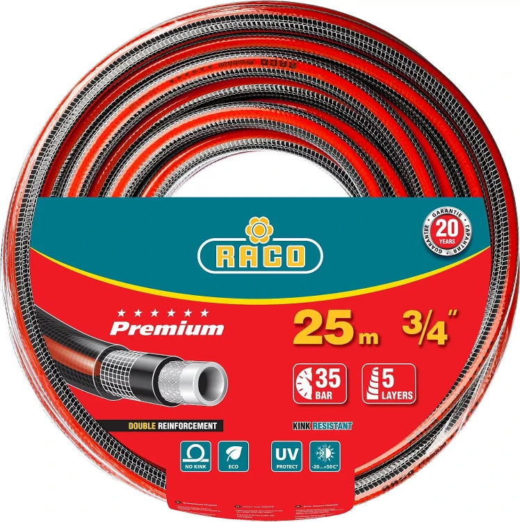 Шланг RACO "PREMIUM" поливочный, 40атм., армированный, 3-х слойный, 3/4"х25м 40300-3/4-25 купить в Тюмени