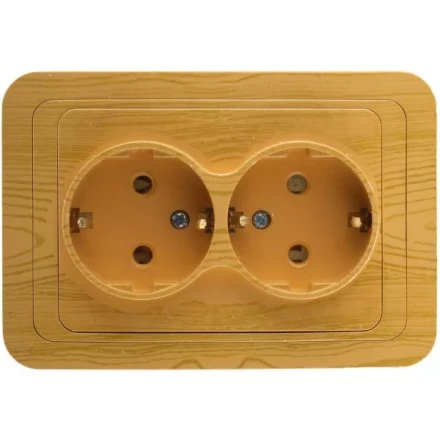Розетка СВЕТОЗАР &quot;ГАММА&quot; с заземлением, двойная, цвет ольха, 16А/~250В SV-54107-A купить в Тюмени