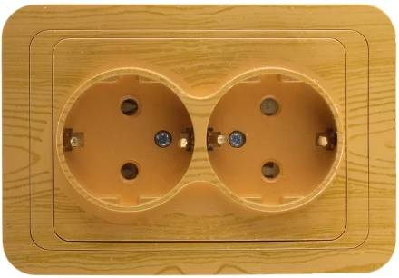Розетка СВЕТОЗАР &quot;ГАММА&quot; с заземлением, двойная, цвет ольха, 16А/~250В SV-54107-A купить в Тюмени