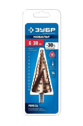 ЗУБР КОБАЛЬТ 6-38мм, 12 ступеней, винтовая проточка, сверло ступенчатое, ПРОФЕССИОНАЛ (29674-6-38-12) купить в Тюмени