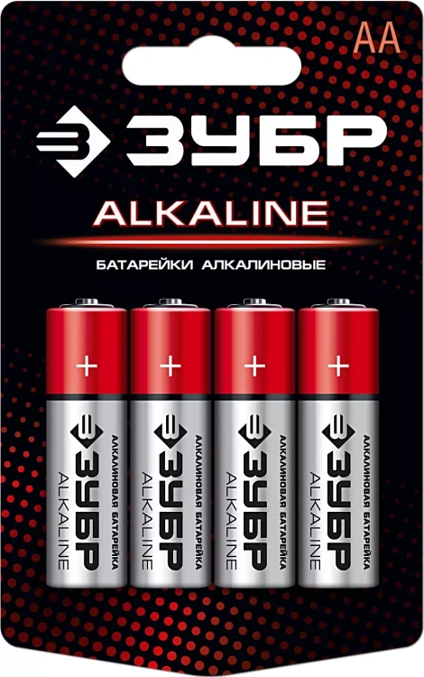 Батарейка "ЗУБР" "ALCALINE" щелочная (алкалиновая), "AA", 1,5В, 4шт 59223-4C купить в Тюмени