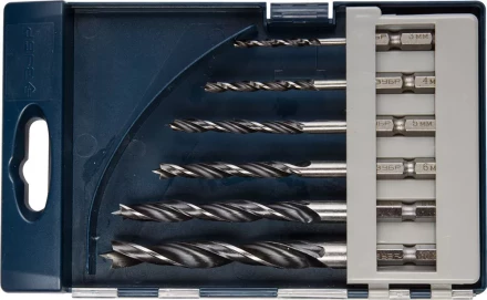 ЗУБР &quot;ЭКСПЕРТ&quot;. Набор сверл по дереву, М-образная заточка, шестигранный хвостовик 1/4&quot;, 6шт, 3-4-5-6-8-10 мм 29423-H6 купить в Тюмени