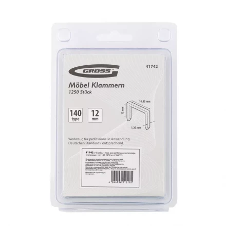 Скобы 12 мм для мебельного степлера усиленные тип 140 1250 шт GROSS 41742 купить в Тюмени