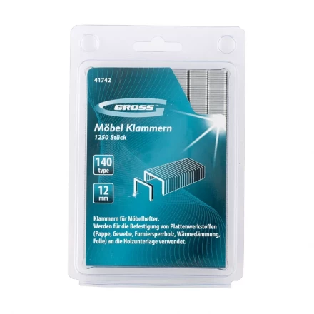 Скобы 12 мм для мебельного степлера усиленные тип 140 1250 шт GROSS 41742 купить в Тюмени