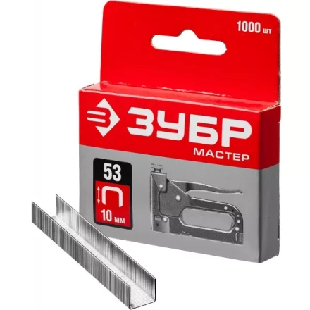 Скобы тип 53, 10 мм, закаленные, ЗУБР &quot;МАСТЕР&quot; 31625-10, 1000 шт 31625-10 купить в Тюмени