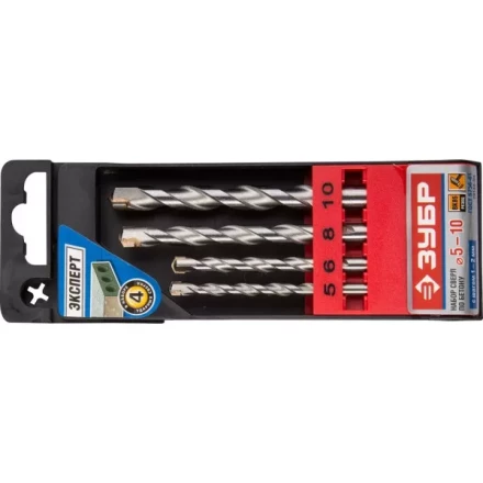 Набор ЗУБР Сверла по бетону ударные, 5-6-8-10 мм, пластиковый бокс, 4 шт 29140-H4 купить в Тюмени