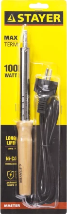 Паяльник с деревянной рукояткой и долговечным жалом, STAYER &quot;MASTER&quot; MAXTerm, 55310-100, 100 Вт, клин 55310-100 купить в Тюмени