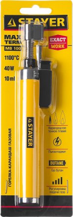 Газовая горелка-карандаш &quot;MaxTerm&quot;, STAYER &quot;MASTER&quot; 55560, с пьезоподжигом, регулировка пламени, 1100С 55560 купить в Тюмени