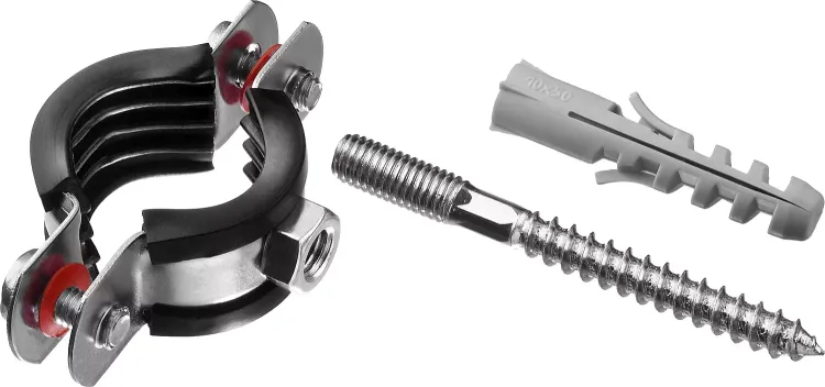 Хомут трубный с гайкой, оцинкованный, в комплекте с сантехнической шпилькой и дюбелем, 3/4", 1шт, ЗУБР Мастер 37866-25-29 37866-25-29 купить в Тюмени