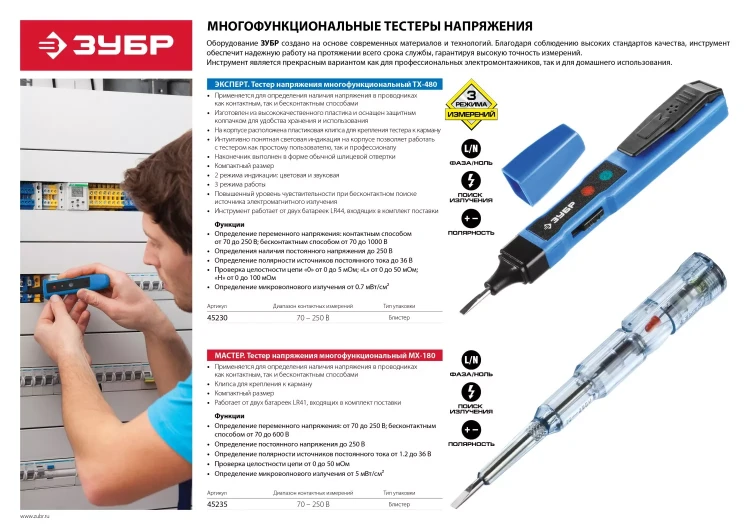 Тестеры напряжения многофункциональные серия МАСТЕР купить в Тюмени