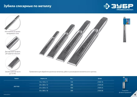 ЗУБР Двутавр, 16 х 150 мм, усиленное двутавровое слесарное зубило по металлу, Профессионал (2104-16) купить в Тюмени