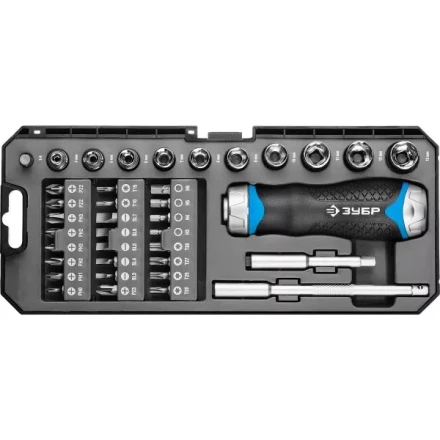 Набор ЗУБР &quot;ПРОФЕССИОНАЛ&quot;: Отвертка реверсив с двухкомп рукоят, насадки, CrMo, рукоят с отсеком для хранения бит, 38 предметов 25352-H38 купить в Тюмени