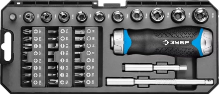 Набор ЗУБР &quot;ПРОФЕССИОНАЛ&quot;: Отвертка реверсив с двухкомп рукоят, насадки, CrMo, рукоят с отсеком для хранения бит, 38 предметов 25352-H38 купить в Тюмени