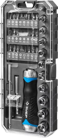 Набор ЗУБР &quot;ПРОФЕССИОНАЛ&quot;: Отвертка реверсив с двухкомп рукоят, насадки, CrMo, рукоят с отсеком для хранения бит, 38 предметов 25352-H38 купить в Тюмени