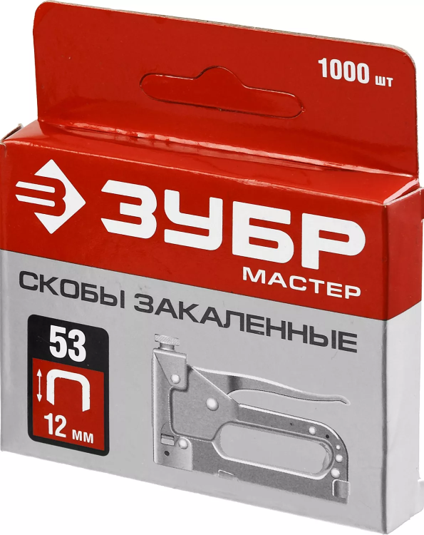 Скобы тип 53, 12 мм, закаленные, ЗУБР "МАСТЕР" 31625-12, 1000 шт 31625-12 купить в Тюмени