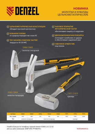 Кувалда 1,5 кг Denzel, цельнометаллическая, двухкомпонентная рукоятка 11012 купить в Тюмени