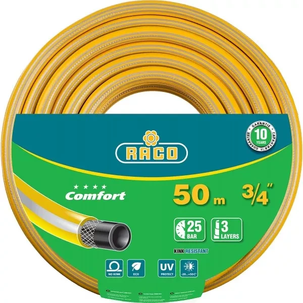 Шланг RACO COMFORT поливочный, 25атм., армированный, 3-х слойный, 3/4"х50м 40303-3/4-50_z01 купить в Тюмени