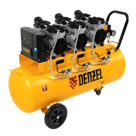 Компрессор безмасляный, малошумный  DLS 2250/100, 2250 Вт, 3x750, 100 л, 410 л/мин блок управления/ Denzel 58029 купить в Тюмени