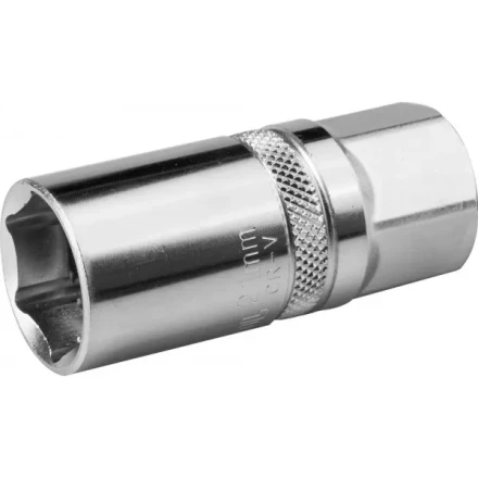 Торцовая головка KRAFTOOL &quot;INDUSTRIE QUALITAT&quot;, свечная с резин. вставк., Cr-V, FLANK, хромосатинированная, 1/2&quot;, 21мм 27812-21_z01 купить в Тюмени