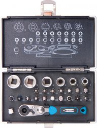 Набор бит и головок торцевых 1/4 магнитный адаптер сталь S2 пластиковый кейс 25 предметов GROSS 11361