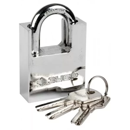 Замок ЗУБР "ЭКСПЕРТ" навесной, стальной корпус, закаленная дужка, с дополнительной защитой, 50мм 37223-50 купить в Тюмени