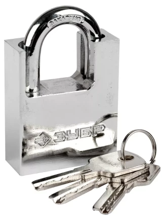Замок ЗУБР "ЭКСПЕРТ" навесной, стальной корпус, закаленная дужка, с дополнительной защитой, 50мм 37223-50 купить в Тюмени